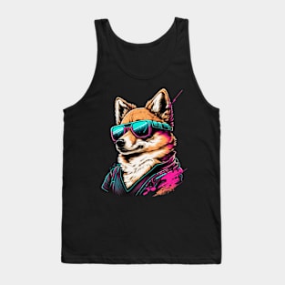 Synthwave/Retrowave neon SHIBA with Glasses Tank Top